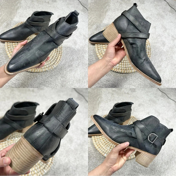 Free People Back Loop Ankle Cowboy Boots Pointed Toe Washed Black Western 40 - Picture 10 of 16